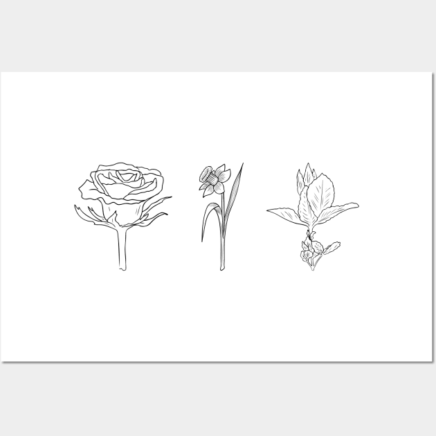 black rose flower line art design Wall Art by Artistic_st